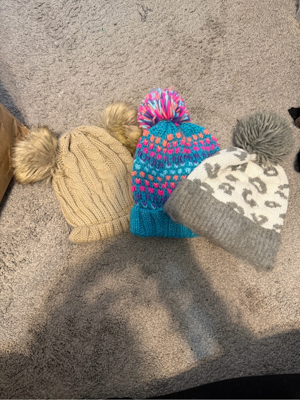 Kids Pom Pom Knit Winter Hat - Blue/Multi, Beige, Gray